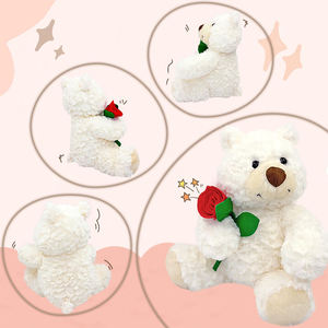 V445 Adorable Ours en Peluche Blanc Doux, Jouet en Peluche, Poupée Ours Tenant une Rose pour Soulager le Stress, Cadeau de la Saint-Valentin, Cadeau d'Anniversaire - Product Image 2