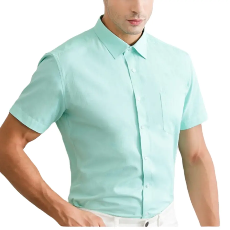 2024 yeni gelenler erkek pamuk iş rahat gömlek toptan artı boyutu kısa kollu katı bluz yaz için ütü ücretsiz