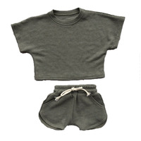 Haute qualité gaufré unisexe bébé à manches courtes pull ample classiques Shorts neutre enfants jouer tenue pour l'été