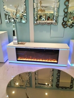 Meuble TV de luxe en bois MDF blanc avec miroir Meuble TV avec décor de cheminée Flammes multicolores et haut-parleur à dents bleues Muebles Meuble