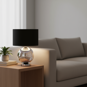 Lámpara de Mesa Artie Orb de Vidrio Cromado Iridiscente, Pantalla Negra de 18.75 Pulgadas, Iluminación LED Contemporánea para Dormitorio - Product Image 2