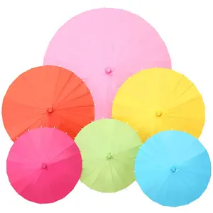 Parapluie/Parasol en papier artisanal chinois de 84cm de diamètre, accessoire de photographie de mariage, décor de fête, Parasol à longue poignée en papier blanc