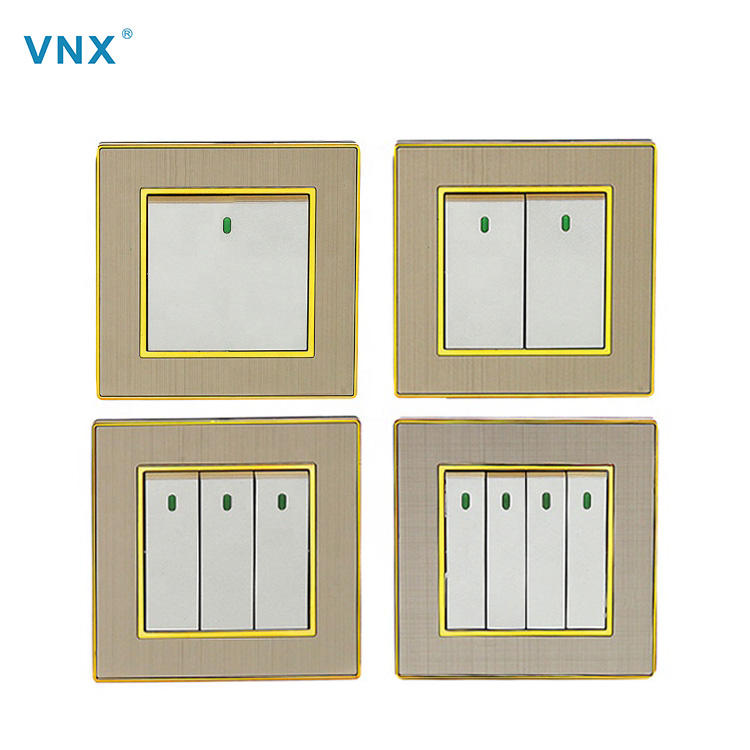 Wholesale OEM UK Standard 10A Metal Light Wall Switch 1/2/3/4 Gang Wall Light Switch for Home