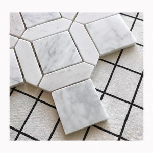 Mosaïque de marbre hexagonale à décor de villa de style européen Carreaux de mosaïque en marbre à <span class=keywords><strong>chevron</strong></span> blanc et <span class=keywords><strong>bleu</strong></span> pour douche et dosseret - Product Image 4