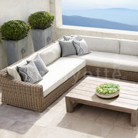 Canapé de jardin en osier d'extérieur avec chaise longue Vente de canapé de salle à manger en L en forme de salon Ensemble de rotin d'angle Mobilier de jardin de style