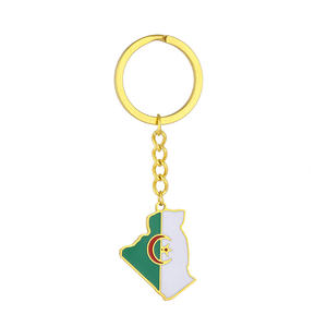 Émail à la mode algérie carte drapeau <span class=keywords><strong>porte</strong></span>-clés pour hommes femmes en acier inoxydable pendentif <span class=keywords><strong>porte</strong></span>-clés couleur or algérien amulette accessoire nouveau - Product Image 1