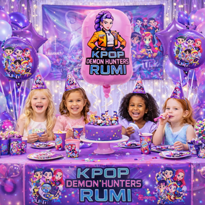 زينة حفلات أعياد الميلاد لفرقة ديمون هانترز الكورية، لافتة هونتريكس، بالونات رومي الفويل، خلفية، زينة الكيك، مستلزمات حفلات استقبال المولود - Product Image 1
