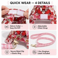 Laisse de traction pour petauhers avec harnais 2-en-1 réglable 1,5 m légère anti-évasion rose et blanc à carreaux pour petit animal