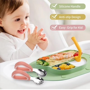 Juego de Cuchara y Tenedor de Silicona y Acero Inoxidable para Bebés, en Oferta - Product Image 6