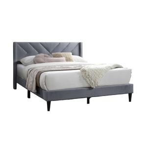 Elegant Modern Gray Velvet Upholstered Soft <b>Bed</b> <b>Queen</b> <b>Size</b> Eco-Friendly Clean Lines Design Headboard Bedframe - Product Image 4