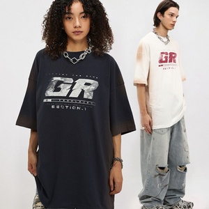 T-shirt décontracté personnalisé rétro tendance d'été à manches courtes et col rond, imprimé en sérigraphie, 100 % coton, pour hommes et femmes - Product Image 3