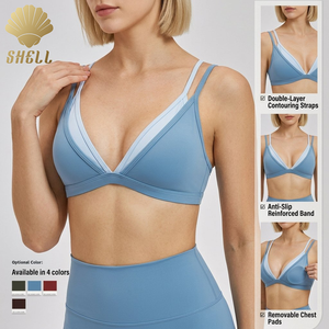 <span class=keywords><strong>Sujetador</strong></span> <span class=keywords><strong>Deportivo</strong></span> SHELL <span class=keywords><strong>con</strong></span> Logotipo Personalizado, Color en Contraste, Tirantes Dobles para Hombros, Relleno Extraíble en el Pecho, Soporte Alto y Cómodo para Gimnasio, Yoga y Deportes - Product Image 1