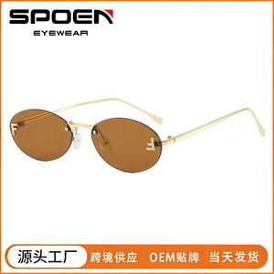 Lunettes de soleil ovales sans monture SPOEN UV400, lunettes de soleil tendance pour femmes - Product Image 1