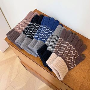 Guantes Térmicos de Punto para Hombre, Protección contra el Frío, Forrados de Lana, con Patrón de Ondas, Pantalla Táctil, Cinco Dedos, para Montar - Product Image 2
