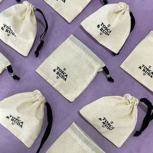 Customised Print Logo 100% Organic Cotton <b>Drawstring</b> Bag Reusable Fabric Cotton Dust <b>Pouch</b> Recycle Small Cotton Packaging <b>Pouch</b> - Product Image 1