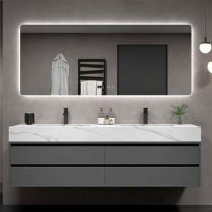 Wash Basin Wood <b>Cabinet</b> Black Modern <b>Mounted</b> Mirrored Grey Set Nordic Hotel Toilet Vanity Bathroom Sink <b>Cabinet</b> - Product Image 3