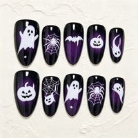 BETIFNAIL Prix de gros Halloween 30 faux ongles à presser, motifs Galaxie Violette et Verte, Paillettes, Chapeau de Sorcière, Potion Magique, Étoile, Effet Mécanique
