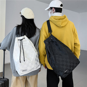 Drawstring Shoulder Bag Lattice Pattern Large Capacity Unisex Backpack For School Commute Summer 2024 - Product Image 1