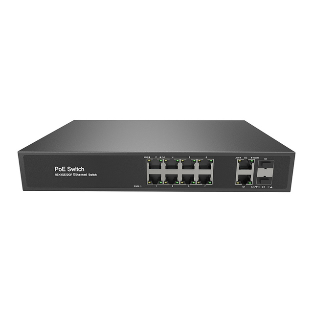 FHB 8 Port 10/100Mbps Unmanaged PoE Switch 30W 2 Gigabit RJ45 2 SFP Uplink Network Switch PoE08