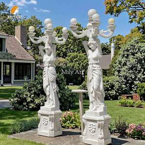 Statue de lampe de dame en marbre blanc sculptée à <span class=keywords><strong>la</strong></span> main de taille réelle pour <span class=keywords><strong>la</strong></span> décoration extérieure de villa de manoir - Product Image 5