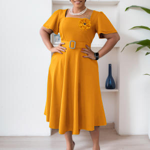 2025 nouveau été femmes mode col carré couleur unie taille haute grande balançoire <span class=keywords><strong>jupe</strong></span> robe <span class=keywords><strong>africaine</strong></span> - Product Image 6