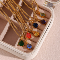 Dreamshow Collier en acier inoxydable plaqué or 18 carats, chaîne torsadée, zircon coloré en forme de goutte d'eau, pierre de naissance, inaltérable