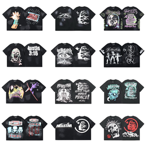 Camiseta estilo Hellstar lavada con gráfico vintage, modelo 2026 KH, camiseta oversize de algodón pesado estilo American High Street - Product Image 1