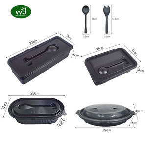 Contenedor de Alimentos Desechable y Reutilizable VVG, Apto para Microondas, para Comida para Llevar, de Polipropileno Negro con Tapa, para Restaurantes - Product Image 2