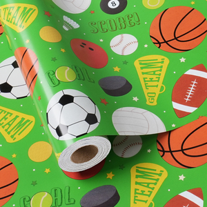 Green Sport Ball Decorative Wrapping <b>Paper</b> <b>Roll</b> Mixed Athletic Ball Design For Children Sports Birthday Holiday Gift Packing - Product Image 1