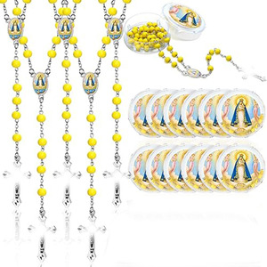Chapelet de perles en bois parfumées de 6mm avec collier à aiguilles incurvées dans une boîte-cadeau-cadeau de baptême Sainte Marie, Saint Esprit et Saint Nino - Product Image 1