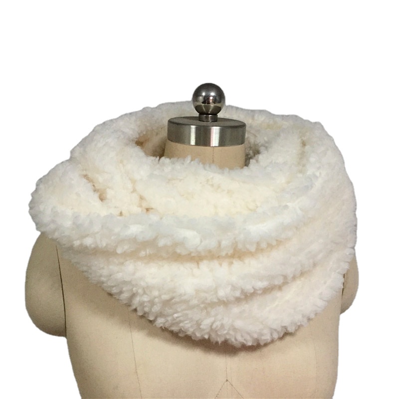 Женский однотонный снуд из искусственного меха ягненка и флиса, пушистый шарф из искусственного меха Тедди без ограничений, мягкий теплый зимний шарф цвета слоновой кости, широкий шарф-кольцо
