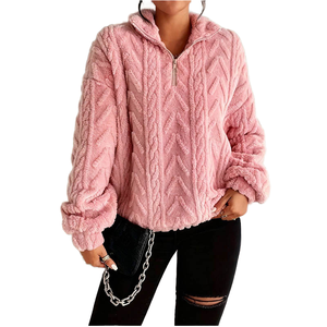 Suéter Casual de Mujer Loveda al por Mayor, Ecológico, Antiarrugas, de Punto, Color Sólido, de Doble Cara, con Estampado Floral y Cierre de Cremallera - Product Image 1