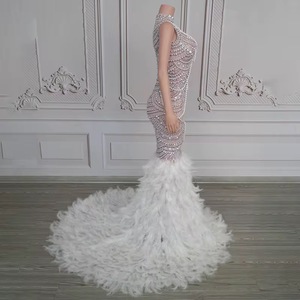 Vestido De Noche De lujo para mujer con <span class=keywords><strong>plumas</strong></span> De cristal manga larga estampado De leopardo Slim Fit Vestidos De Noche para graduación Ao vestido largo - Product Image 4