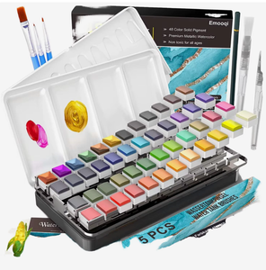 Ensemble de <span class=keywords><strong>peinture</strong></span> à l'eau métallique solide de 48 couleurs avec pinceaux à eau et palette pour artistes, étudiants et débutants - Product Image 1