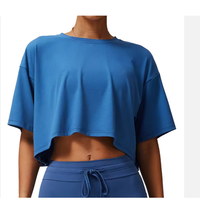 Camiseta Deportiva Casual para Mujer, Ajustada, de Manga Corta, para Yoga, Verano, con Logotipo, 100% Algodón Tejido