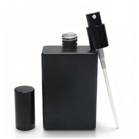 Flacon pulvérisateur en verre noir mat de 50 ml avec logo sérigraphié personnalisé, bouchon brumisateur, forme plate, pour sérum de soin de la peau et gouttes pour les yeux