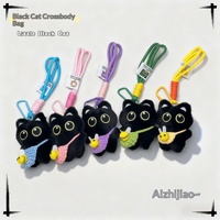 Porte-clés en peluche chat noir mignon, breloque de sac abeille, jouet couineur, cordon tressé à la main, animal en peluche doux, tirette de fermeture éclair hypoallergénique Nexus