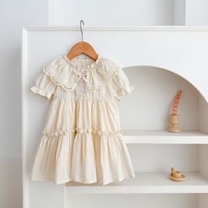 Vestido de encaje <span class=keywords><strong>rosa</strong></span> <span class=keywords><strong>para</strong></span> <span class=keywords><strong>niñas</strong></span> de 1 a 6 años, vestido de princesa de manga corta con cuello Peter Pan y volantes, vestido informal <span class=keywords><strong>para</strong></span> fiesta - Product Image 3