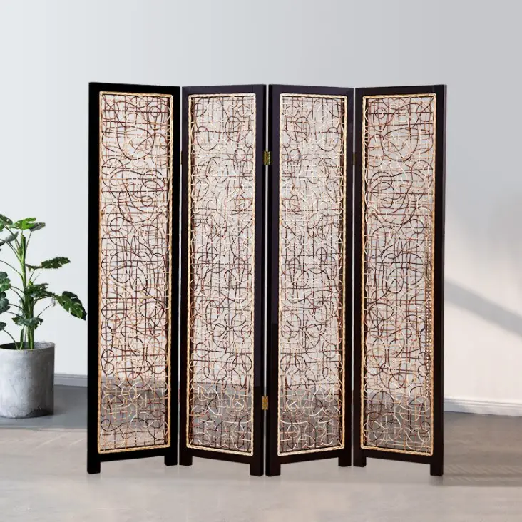 Chinese Style Solid Wood Natural Rattan Portable Folding Doors Room Dividers Screens & Room Dividers For Home Decor