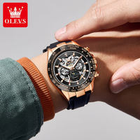 Montre mécanique de luxe pour homme OLEVS 6713, bracelet en caoutchouc, squelette ajouré, montre automatique de sport avec phase de lune pour homme