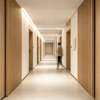 Panneau acoustique moderne en fibres de polyester à lattes linéaires PS pour auditorium, salle de culte, isolation phonique et contrôle de la réverbération