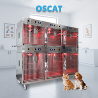 Cage pour animaux OSCAT en acier inoxydable robuste pour usage clinique, cinq compartiments, grande cage pour chien avec roues