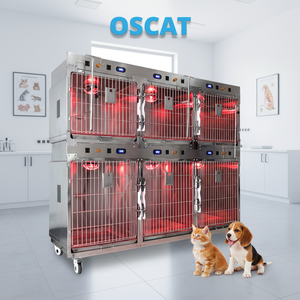 อุปกรณ์สัตวแพทย์ OSCAT กรงสัตว์สำหรับคลินิก ทำจากสแตนเลสอย่างดี รับน้ำหนักได้มาก แบบห้าห้อง สำหรับสุนัขขนาดใหญ่ พร้อมล้อเลื่อน - Product Image 1