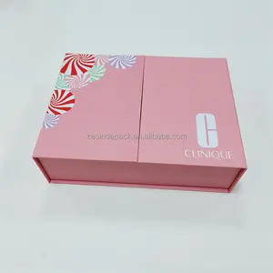 Two Open Doors Pink Magnetic Closure Skincare Packaging Paper carton Box Cosmetics Custom Logo design Paper Box