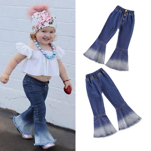 RTS di nuovo disegno della ragazza Dei Bambini del denim jean pant flare campana <span class=keywords><strong>jeans</strong></span> inferiori per i bambini del bambino piccolo denim delle ragazze pantaloni pantaloni - Product Image 6
