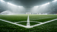 Rumput Buatan Berkualitas Tinggi untuk Lapangan Sepak Bola Ramah Hewan Peliharaan Perawatan Rendah Tahan UV PE untuk Lapangan Sepak Bola Taman