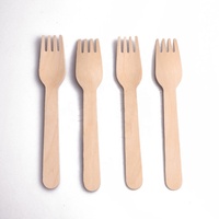 Ensemble de couverts jetables en bois de bouleau de haute qualité 140 mm - Couteau, fourchette et cuillère biodégradables, écologiques, couleur naturelle, pour fêtes