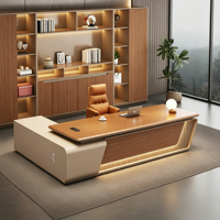 Bureau de direction moderne en forme de L, table de travail en bois avec rangement pour le bureau du patron, mobilier de bureau