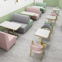 Ensembles de meubles commerciaux modernes pour café-restaurant, tables et chaises en fer, plateau en faux marbre, durables et faciles à nettoyer