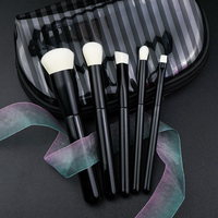5Pcs Cosmétique Haute Qualité Manche En Bois Premium Maquillage Brosse Ensemble Vegan Blanc Fibre Synthétique Cheveux Noir Brosses Maquillage avec Sac